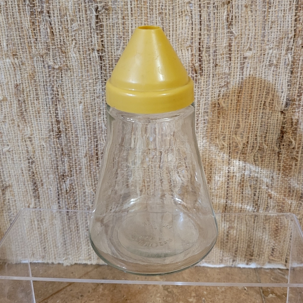 Androck Syrup Dispenser Clear Glass Mustard Color Top